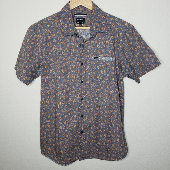RVCA Men's Sz S Floral Patterned Short Sleeve Button Up Shirt - Picture 1 of 5